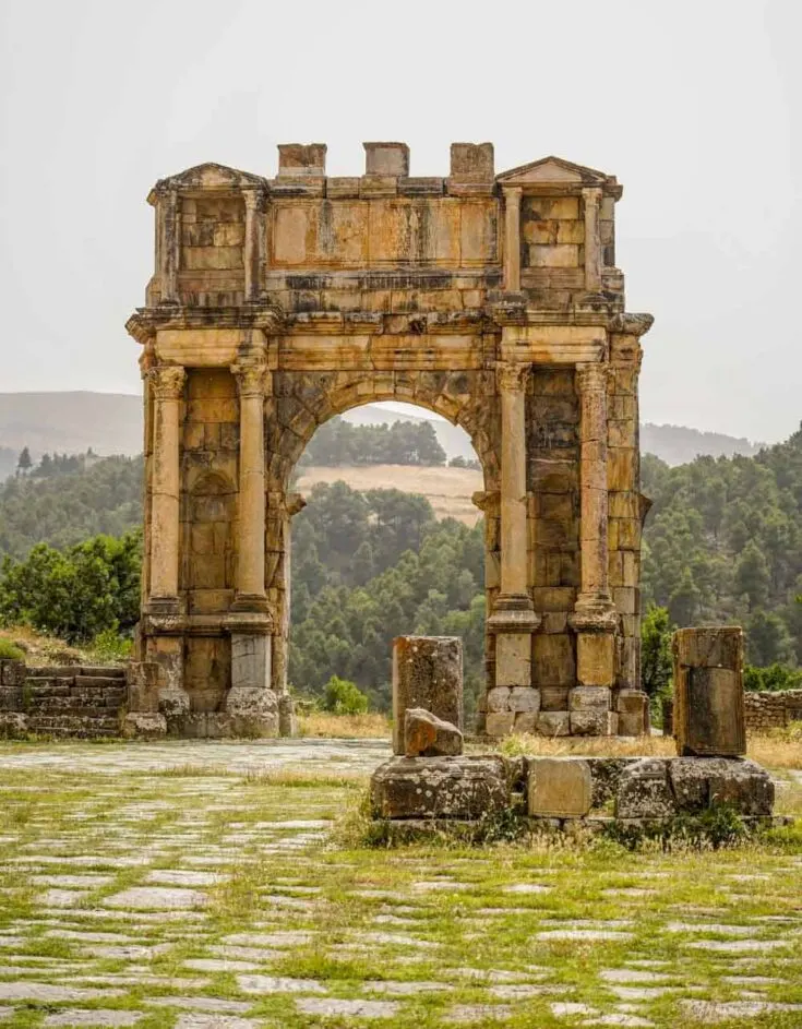 Djemila roman ruins Arch of Caracallaos in Algeria