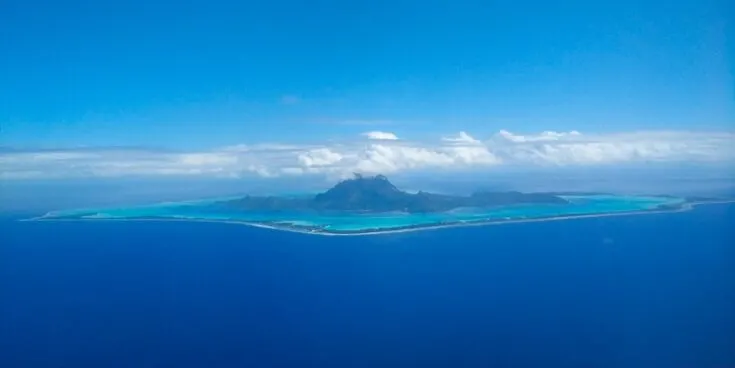 The view of Bora Bora before going into landing, blame the dirty windows on the airplane for the quality