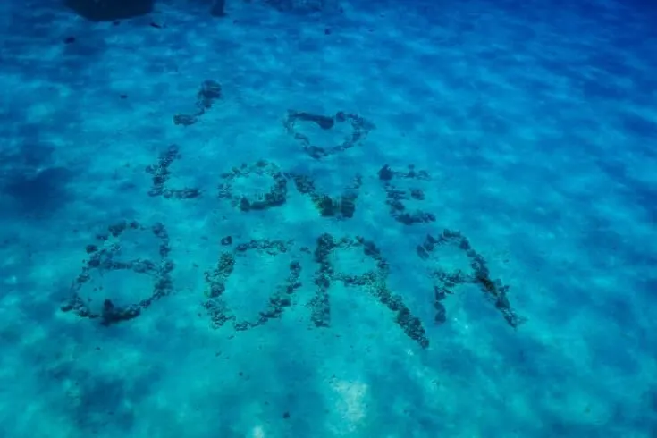 The famous underwater Bora Bora sign. French Polynesia