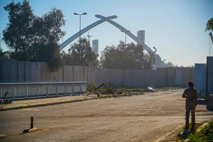 So close but so far away, this is the closest you can get to the famous Swords of Baghdad. Can see the T-walls which surround the whole Green Zone.