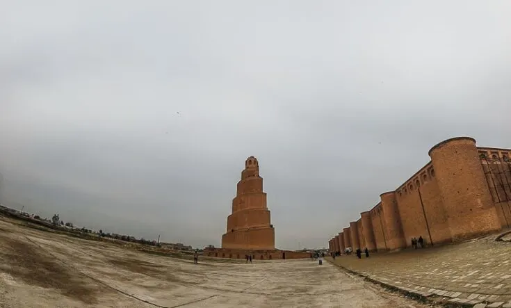 Walking Towards The Great Mosque Of Samarra. unfortunately was the weather terrible during my visit. The outer walls of the Great Mosque on the right side.