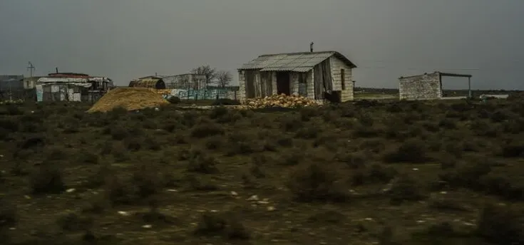 One of the few and remote settlements along the day in Turkmenistan