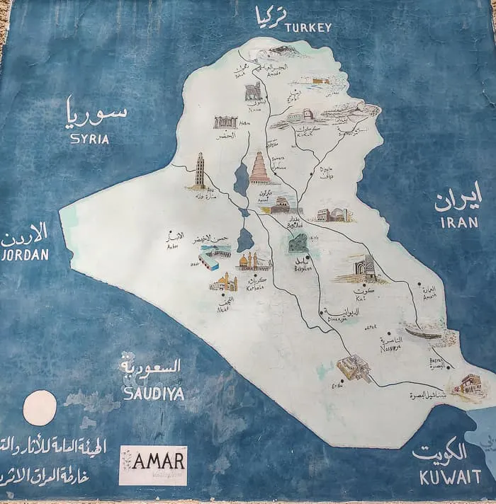 Map of all the historical sites around Iraq.