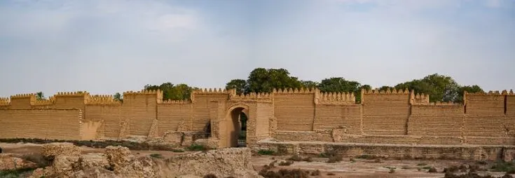 The rebuilt wall on top of the old ruins