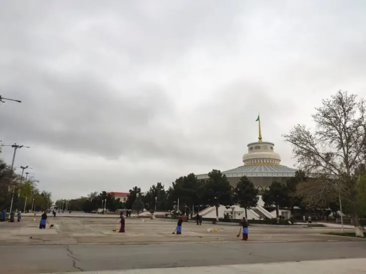 Street cleaners in Ashgabat Turkmenistan