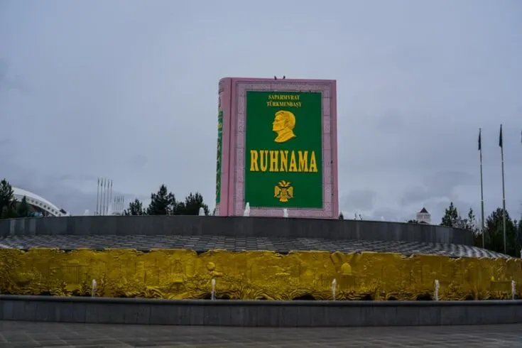 Giant Ruhnama statue turkmenistan
