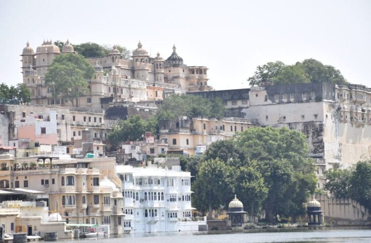 Udaipur City Palace overlooking the lake and the ghats.