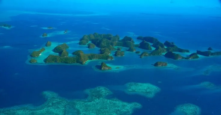 Seventy Island in the rock island Palau, a nesting site for sea turtuels. And off limit for people.