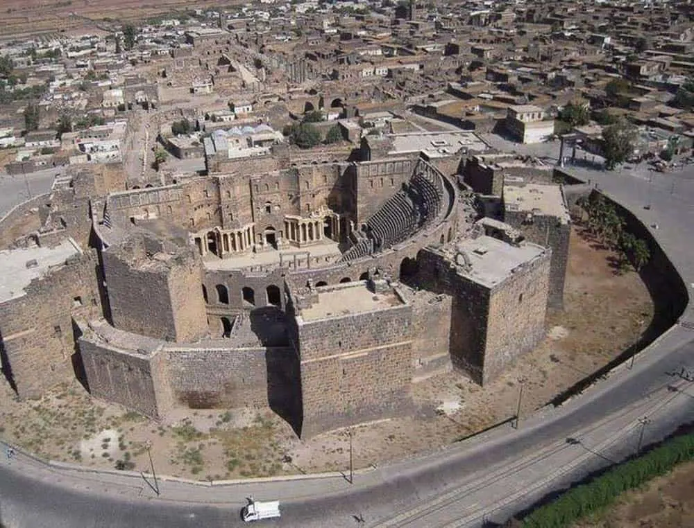 Busra Roman Ruins from above in syria