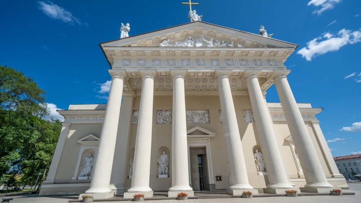 The entrance to Vilnius Cathedral from the front Lithuania