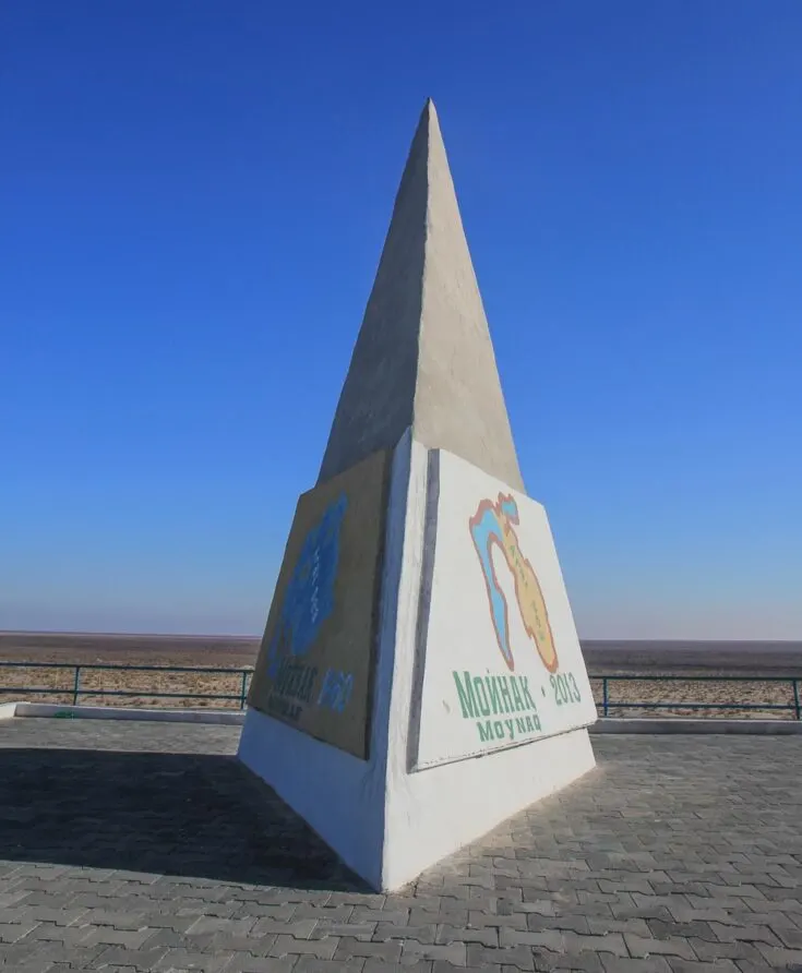 The Aral Sea Monument, where the water level used to be